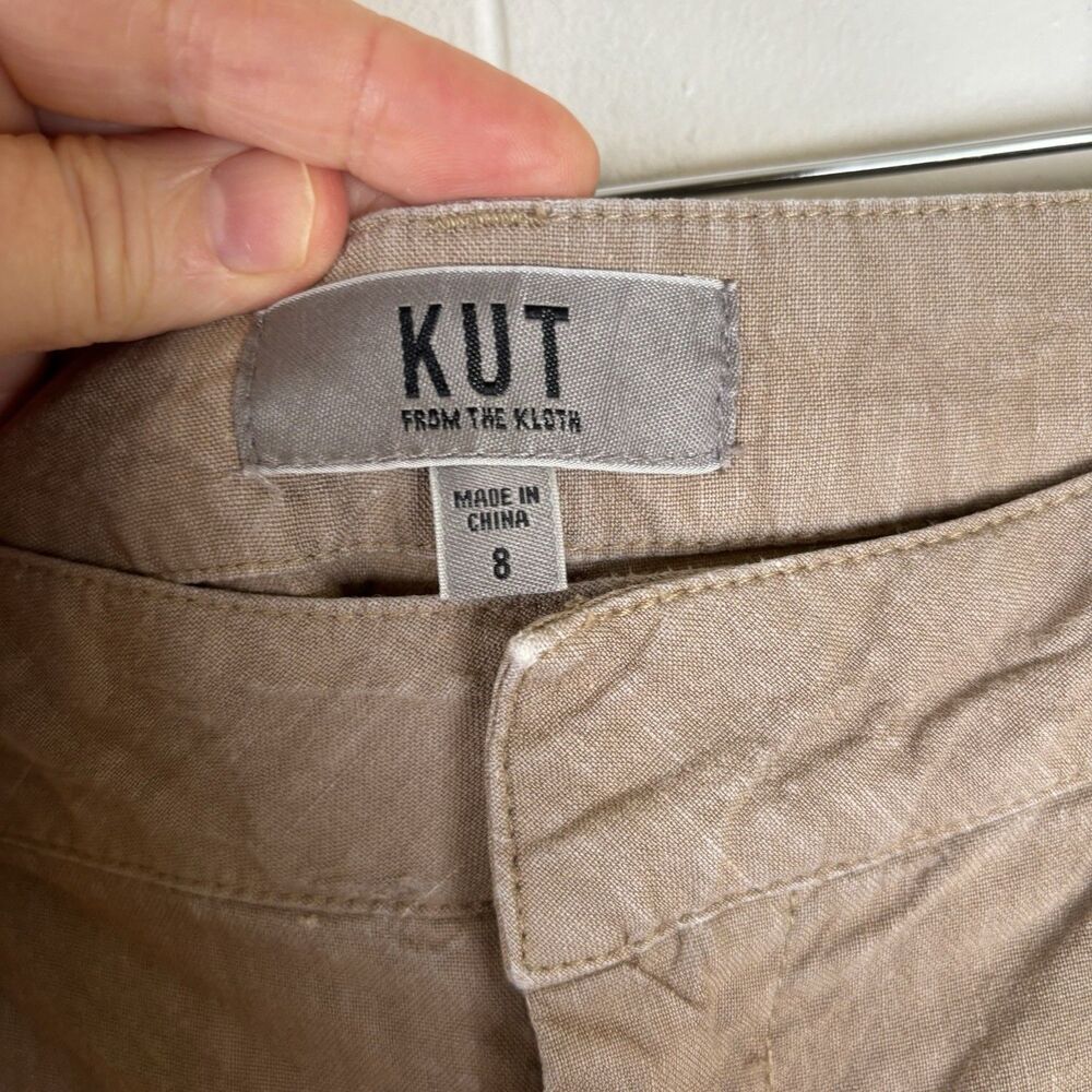 KUT From The Kloth Topaz Womens Size 8 Wide Leg Cropped Pants Taupe Linen Blend - Picture 3 of 11
